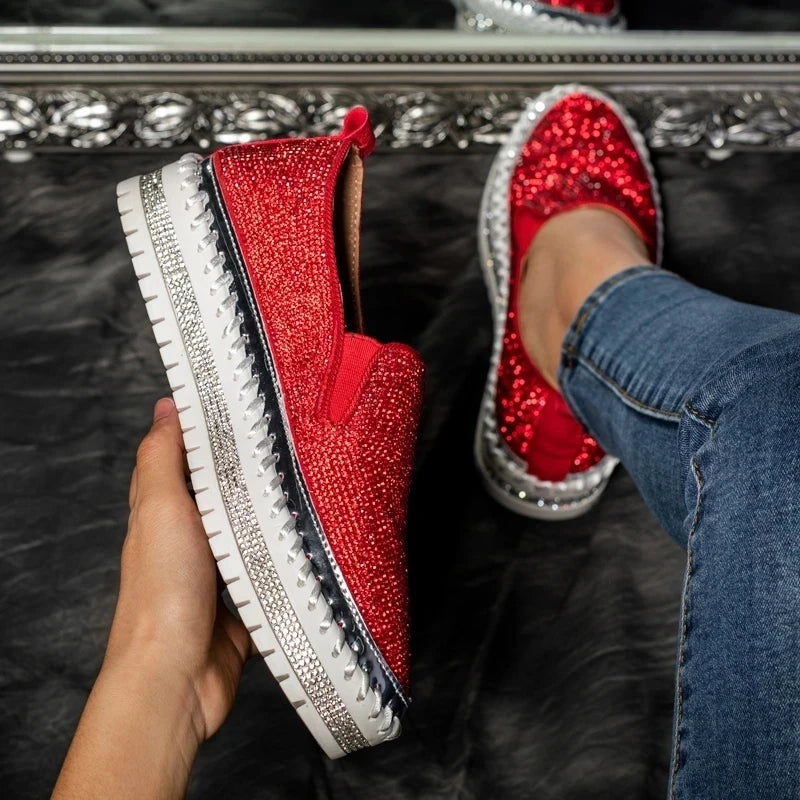 Basket Paillette Mocassin Femme rouge