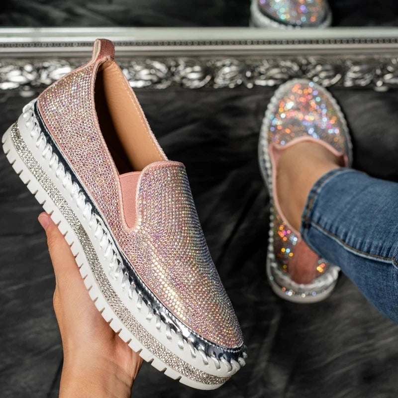 Basket Paillette Mocassin Femme rose