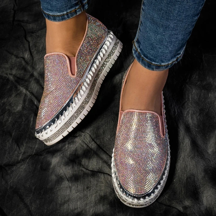 Basket Paillette Mocassin Femme rose