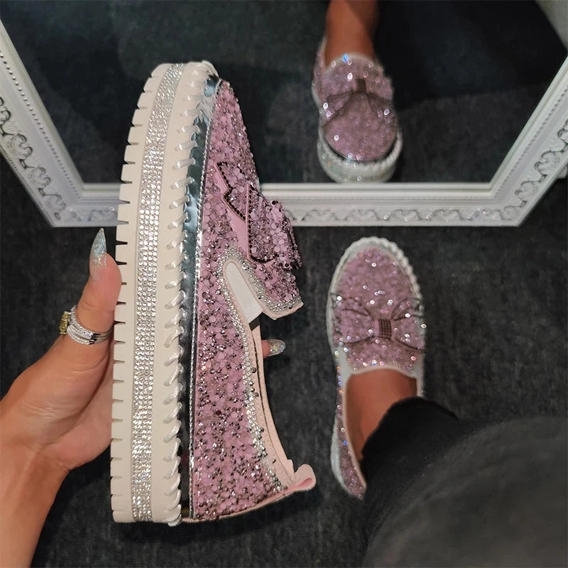 Basket Paillette Mocassin Femme rose