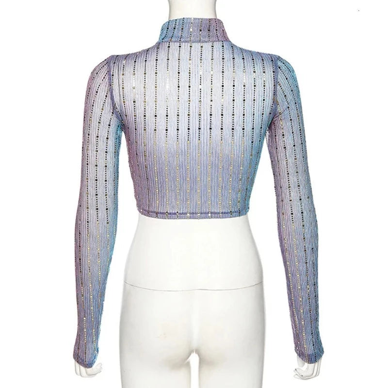 Top Paillettes Violet Fermeture Eclair