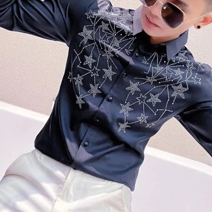 Chemise Strass Etoiles Homme noire