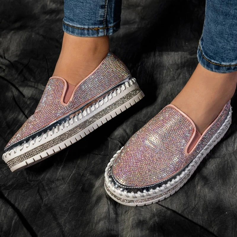 Basket Paillette Mocassin Femme rose