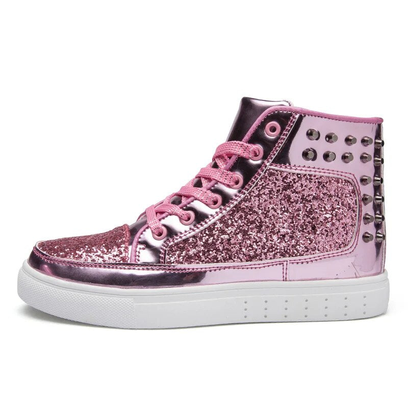 Basket Paillette Montante Femme Rose