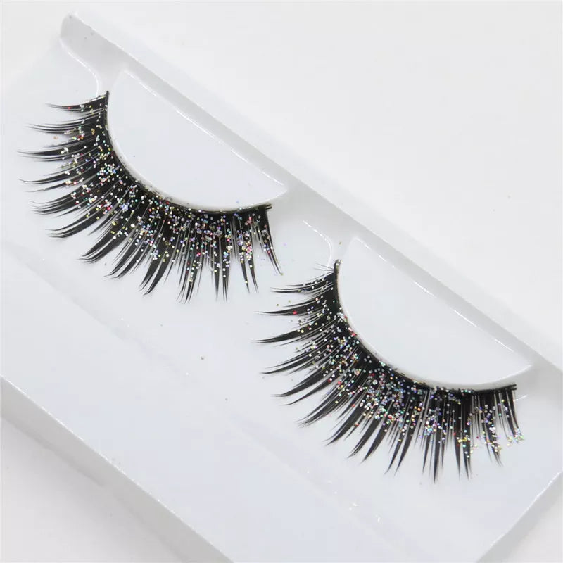 Faux Cils Strass Avec Colle - Effet Eyeliner Redessiné - Longueur Medium Noir - Neuf