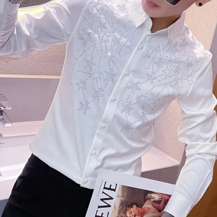 Chemise Strass Etoiles Homme blanche