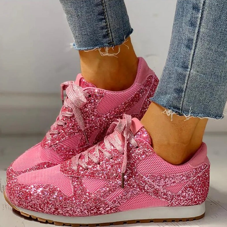 Basket Paillette Femme Sport Rose