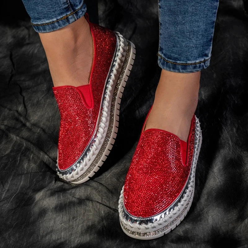 Basket Paillette Mocassin Femme rouge
