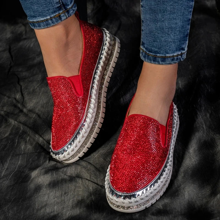 Basket Paillette Mocassin Femme rouge