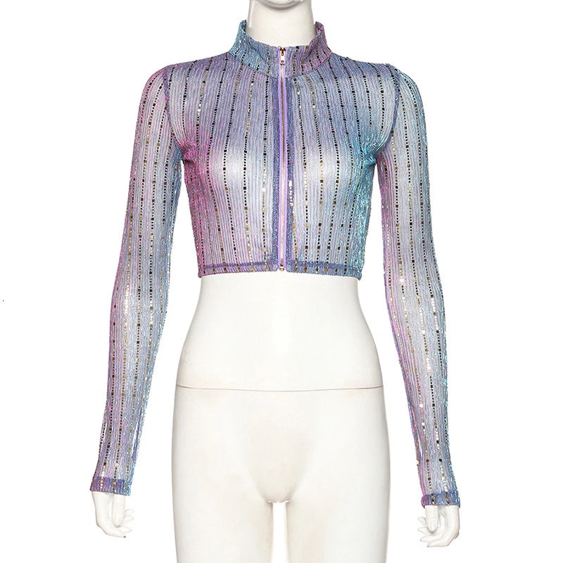 Top Paillettes Violet Fermeture Eclair