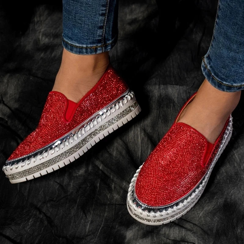 Basket Paillette Mocassin Femme rouge