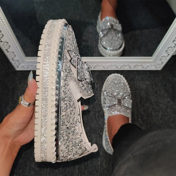 Basket Paillette Mocassin Femme argent