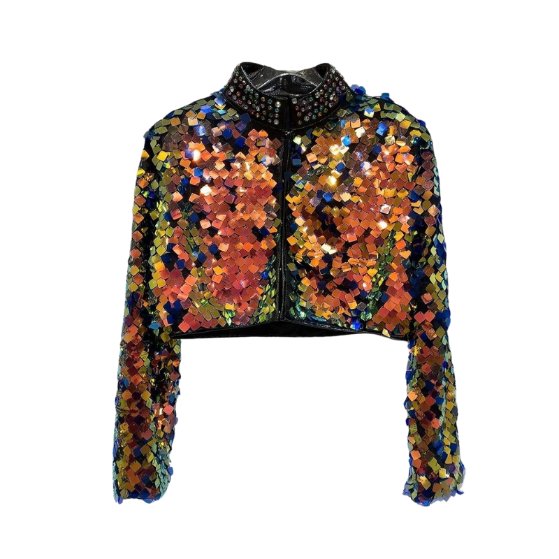 Veste Courte Grosses Paillettes Femme orange