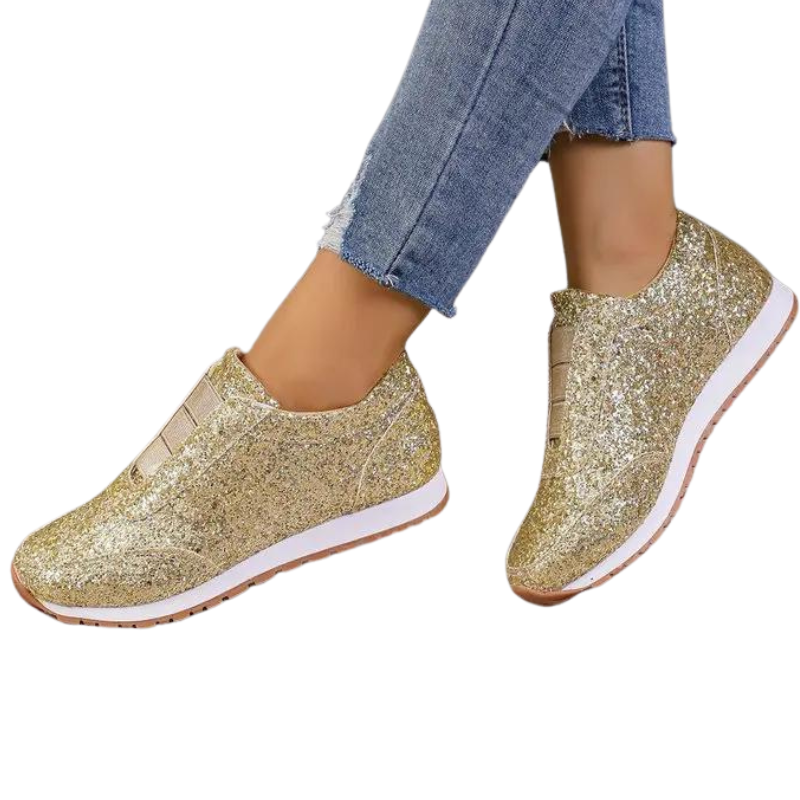 Basket Paillette Toile Femme or