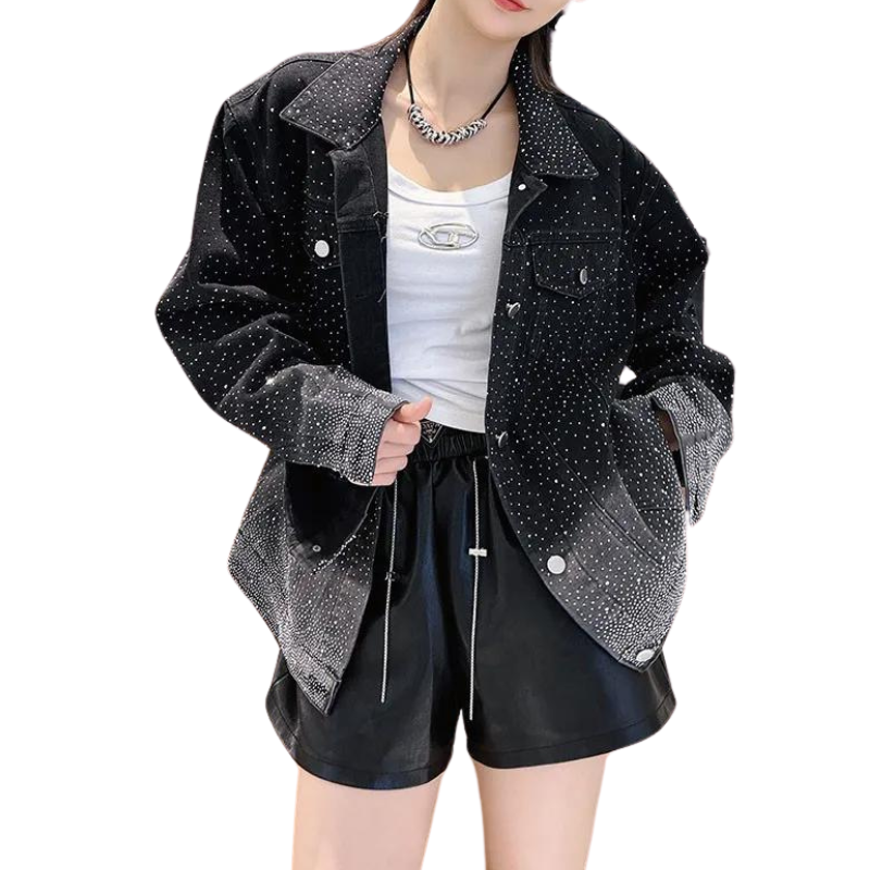 Veste Chemise Strass Noir Femme