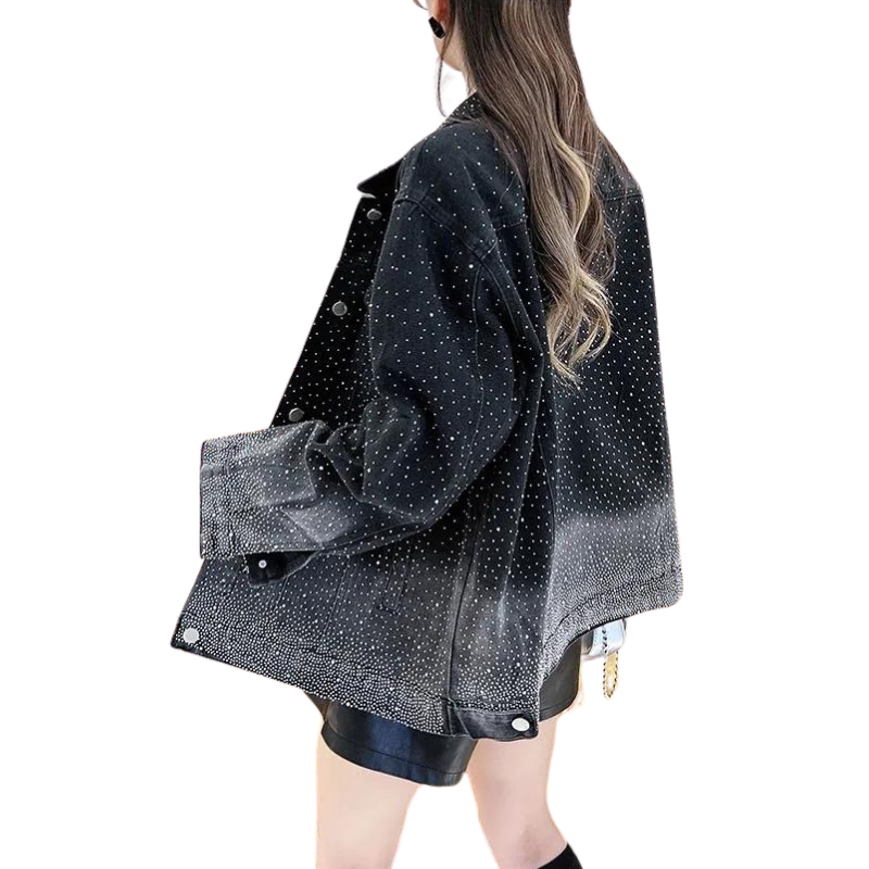 Veste Chemise Strass Noir Femme
