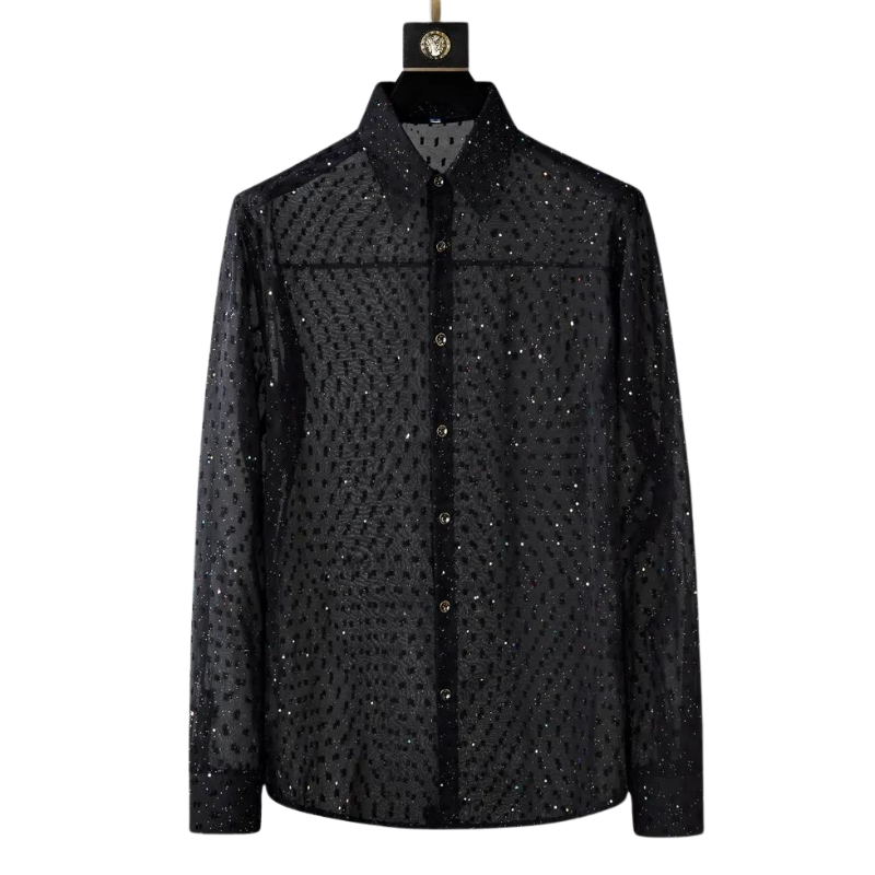 Chemise Homme Paillette Transparent Noir