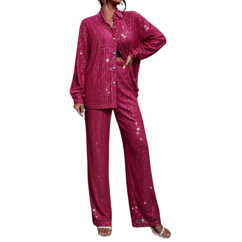 Chemise et Pantalon Paillette Rose