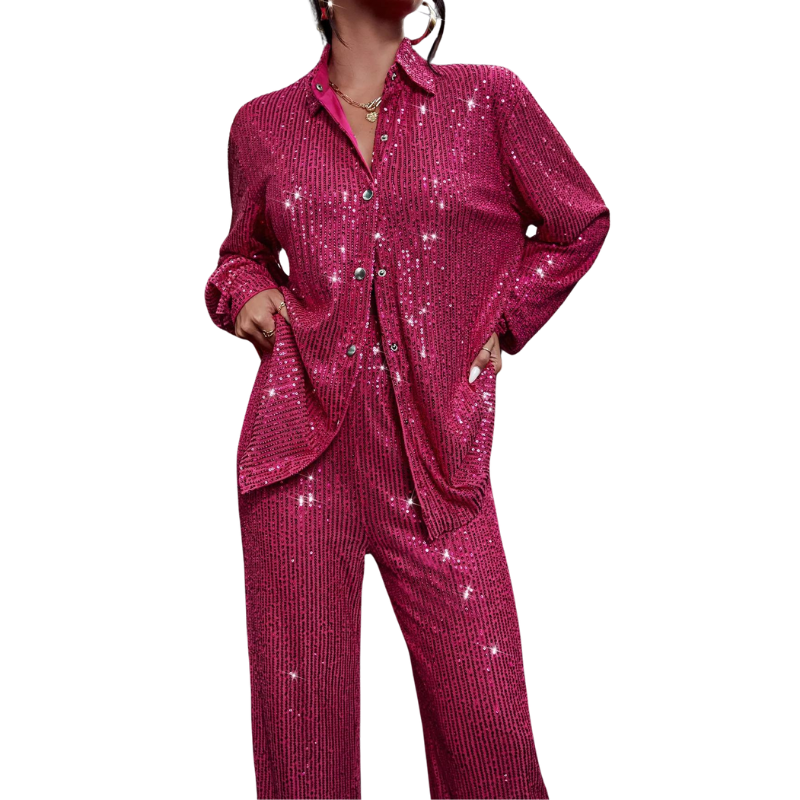Chemise et Pantalon Paillette Rose