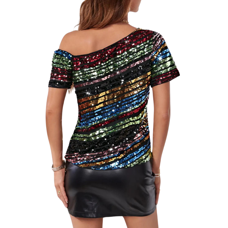 T Shirt Paillette Arc en ciel