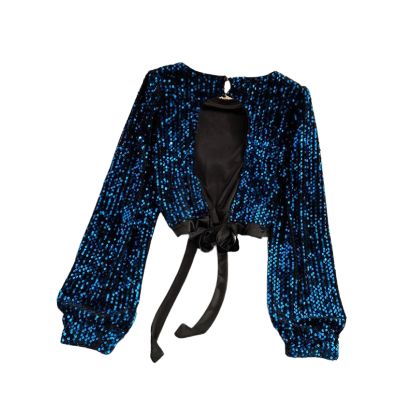 Top Paillettes Dos Nu bleu