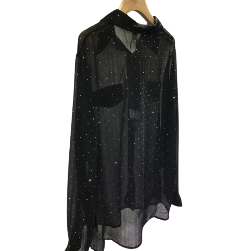 Chemise Transparente Strass Femme Mousseline noir