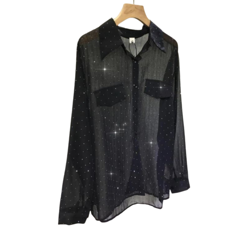 Chemise Transparente Strass Femme Mousseline
