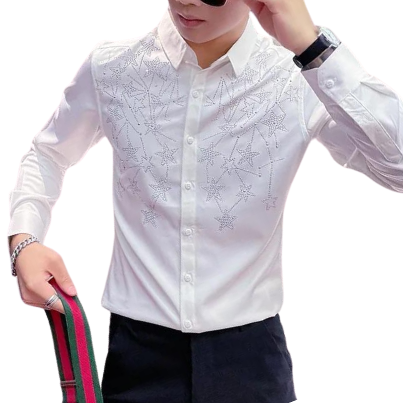 Chemise blanche Strass Etoiles Homme