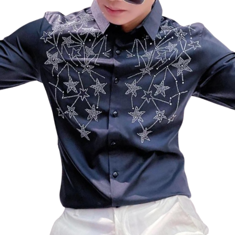 Chemise noir Strass Etoiles Homme