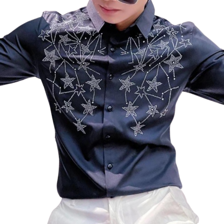 Chemise noir Strass Etoiles Homme