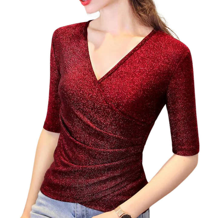 Cache Coeur Paillette Plissé rouge