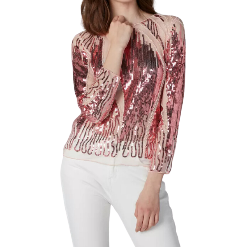 Blouse Paillette Femme Transparente rose