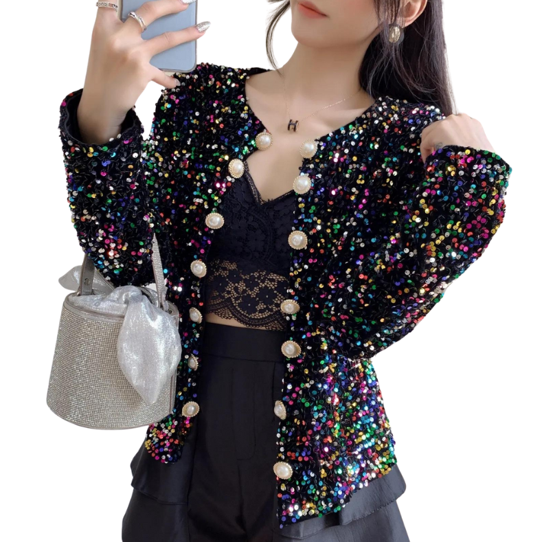 Jupe Et Veste St. John – Ensemble Tricot Violet Noir à Paillettes, Taille 6-8, Parfait état