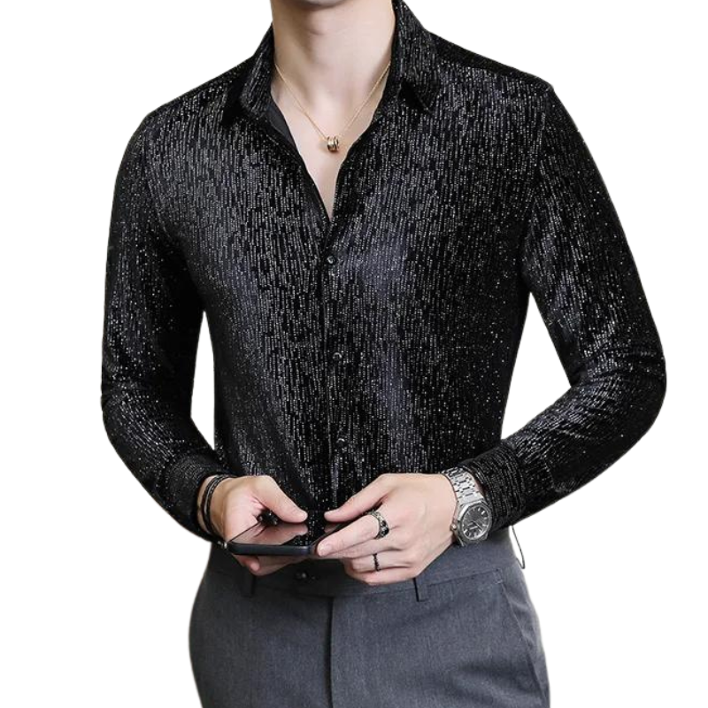 Chemise Paillette Rayée Velours Homme noire