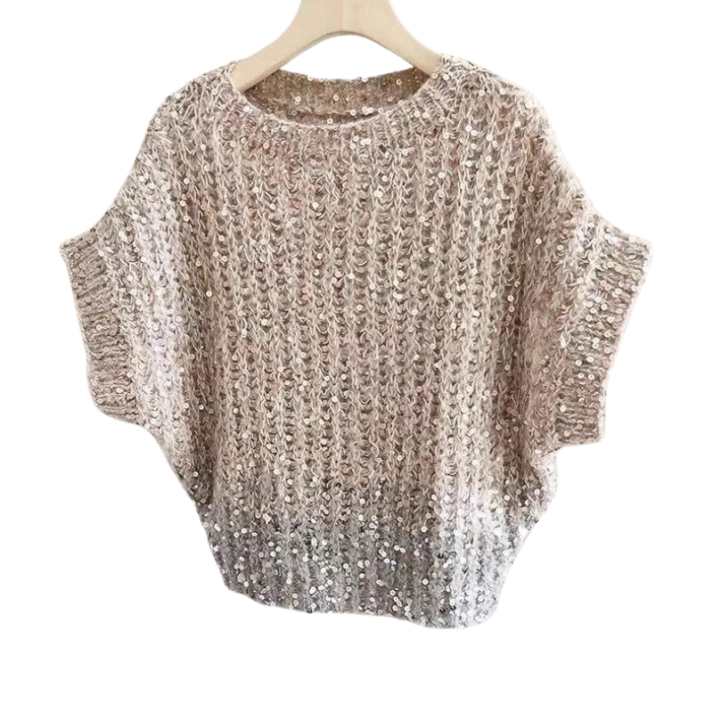 Pull Paillette Laine Manches Courtes Femme Strass Paillettes