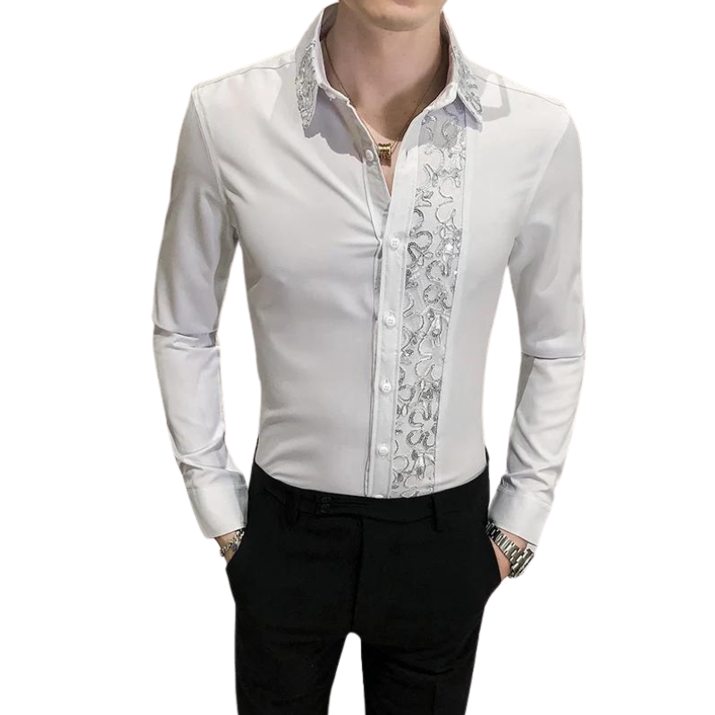 Chemise Homme Bande de Paillette blanche