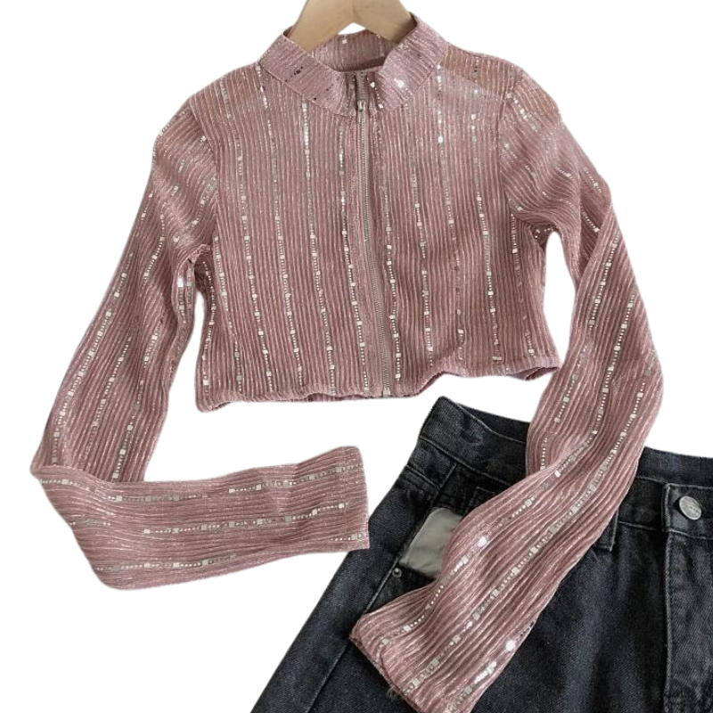 Top Paillettes Fermeture Eclair rose