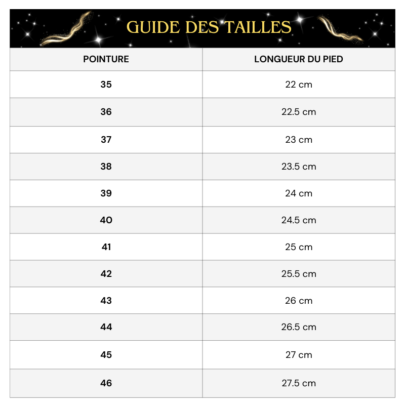 Tableau des tailles Sandale Strass Talon Rond