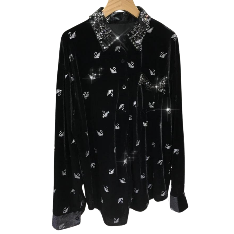 Chemise Paillette Cygnes Femme Col Strass