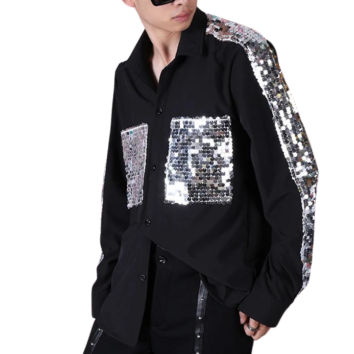 Chemise Noir Paillette Argenté Homme