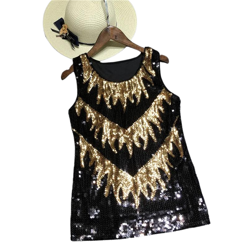 Débardeur Doré Paillette Femme Flamme