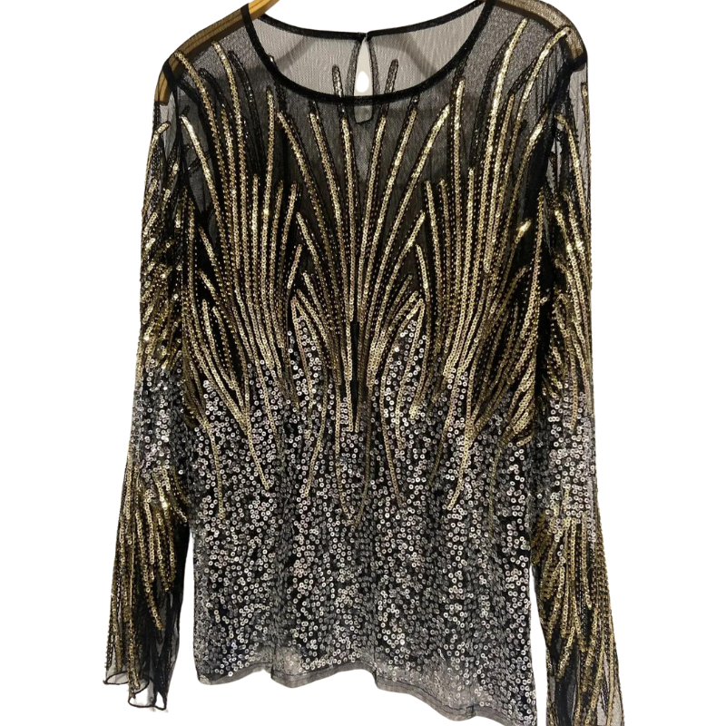 Blouse à Paillette Femme Transparente noire