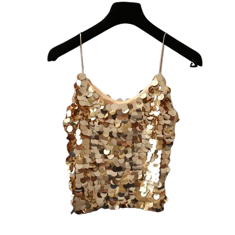 Top  Débardeur Doré  Sequin Femme
