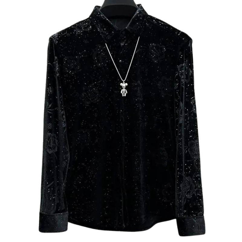 Chemise Paillette Velours Homme noire