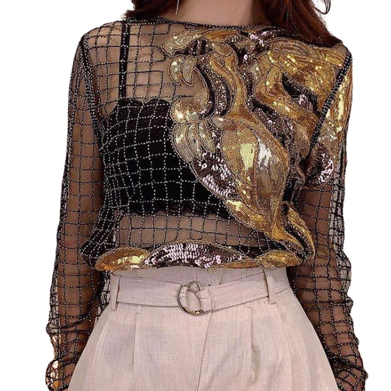 Blouse Paillette Quadrillée Transparent