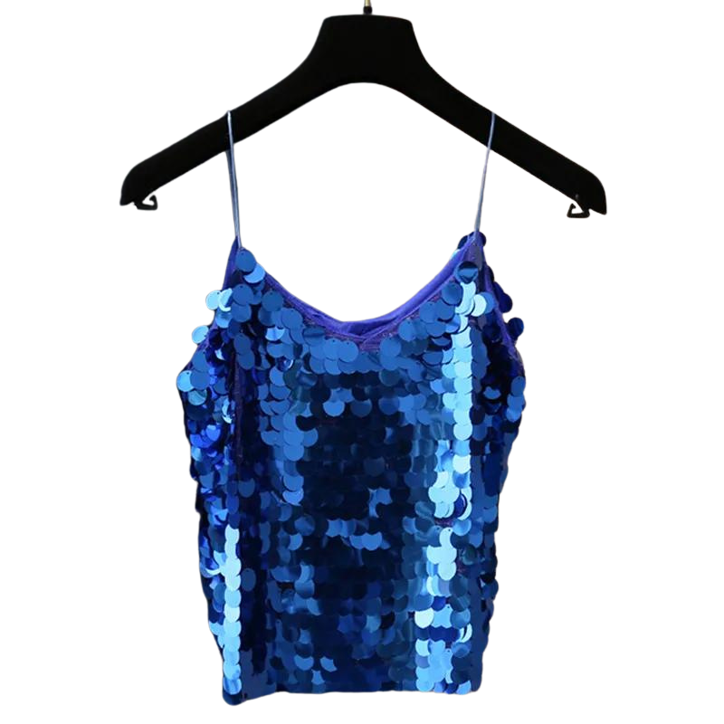 Top Débardeur Bleu Sequin Femme