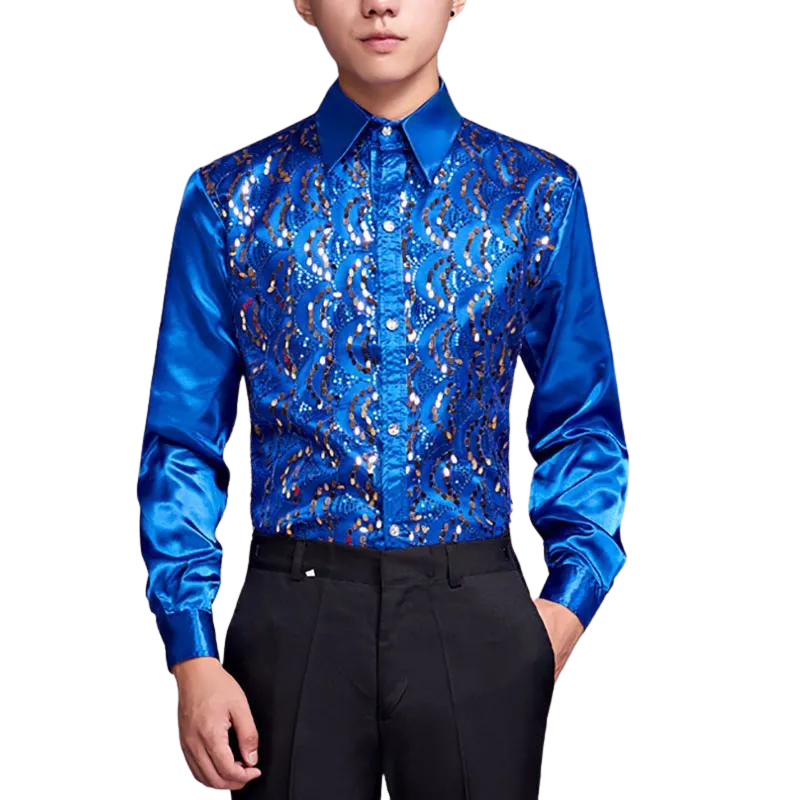 Collar Chemise Bleue Roi Homme Chemise Bleu Roi Chemise Paillette