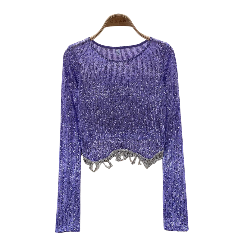 Top Paillette Manches Longues violet