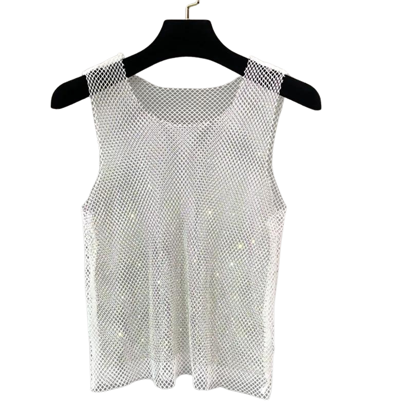 Débardeur Blanc Maille Pailletée Femme