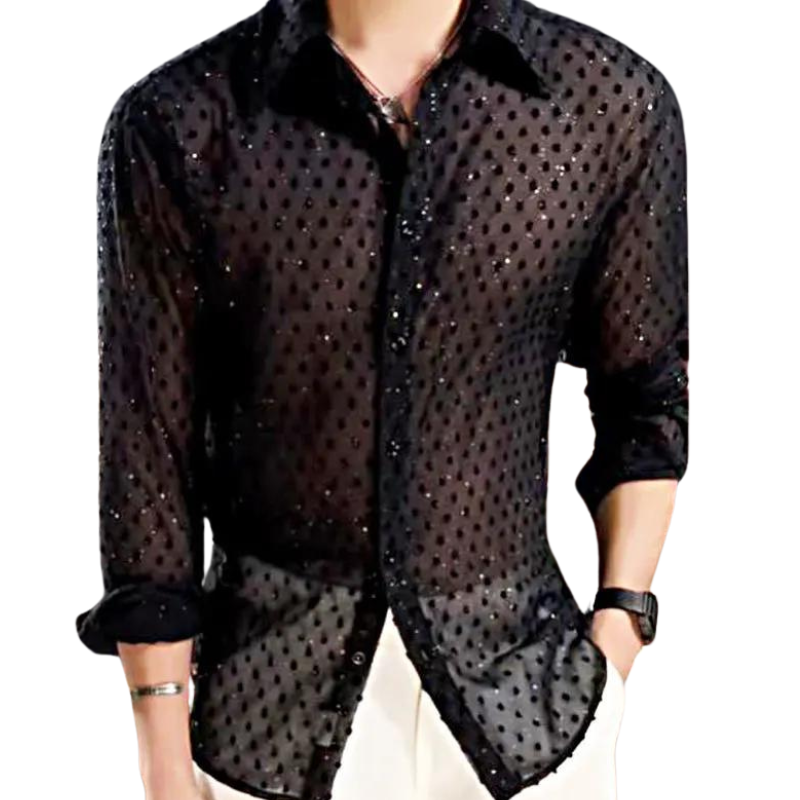Chemise Noir Homme Paillette Transparente